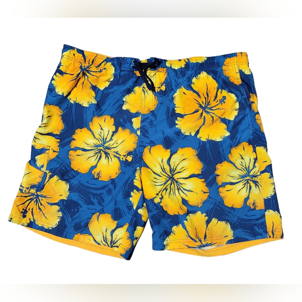 Speedo Mens Hawaiian Hibiscus Swim Trunks Shorts Pocket Flowers Floral 2XL